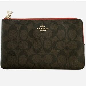 Coach Signature Double Zip Large Wristlet - GUC 📣